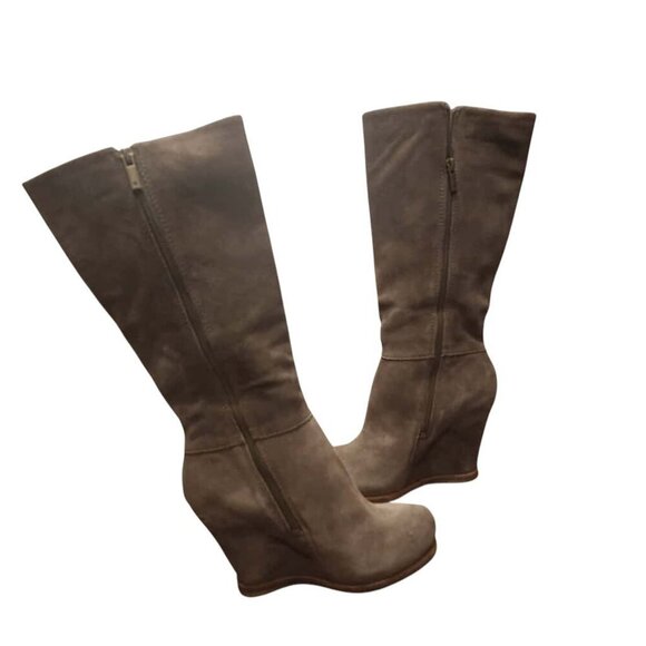 Lucky Brand Wedge Heel Boots Women's Brown Suede Leather Size 8M Fits 6.5-7 - Picture 3 of 9